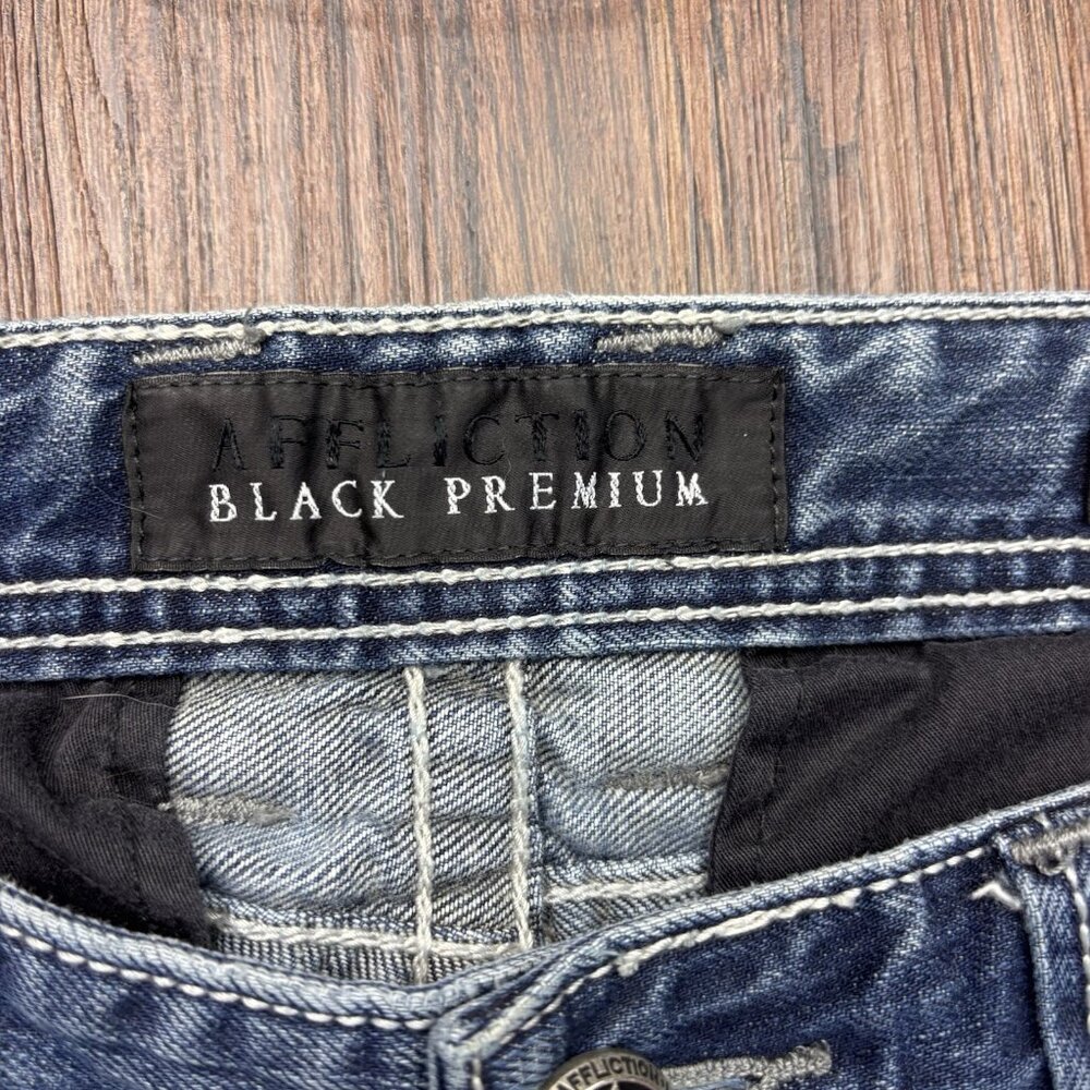 Affliction Cooper Bootcut Jeans Embroidered Western Destroyed Light Wash Size 32 - Picture 6 of 13